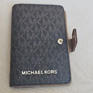 Michael Kors Black MK Signature Snap Wallet with Gold Logo